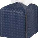 Tissue Box Cover PU Leather Tissue Holder Square Facial Tissue Case Facial Paper Organizer Dispenser for Bathroom, Vanity Countertop, Tabletop, Car, Navy Blue