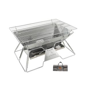 CAMPINGMOON Large Portable Campfire Fire Pit BBQ Grill Stainless Steel Foldable Collapsible Wood Burning Charcoal Grill for Heavy Duty Outdoor Cooking RV Camping, 20x13-inch, Carry Bag included MT-3