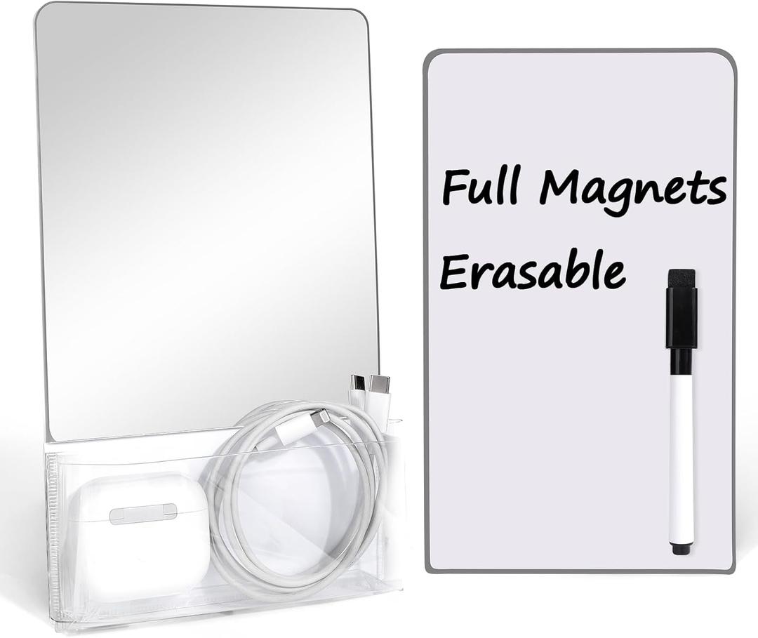 AIERSA Locker Mirror Magnetic Accessories Set, Locker Mirror and Whiteboard, Lockers Accessories for Girls Boys School Lockers, Metal Cabinet, 6.7 * 5.5" White