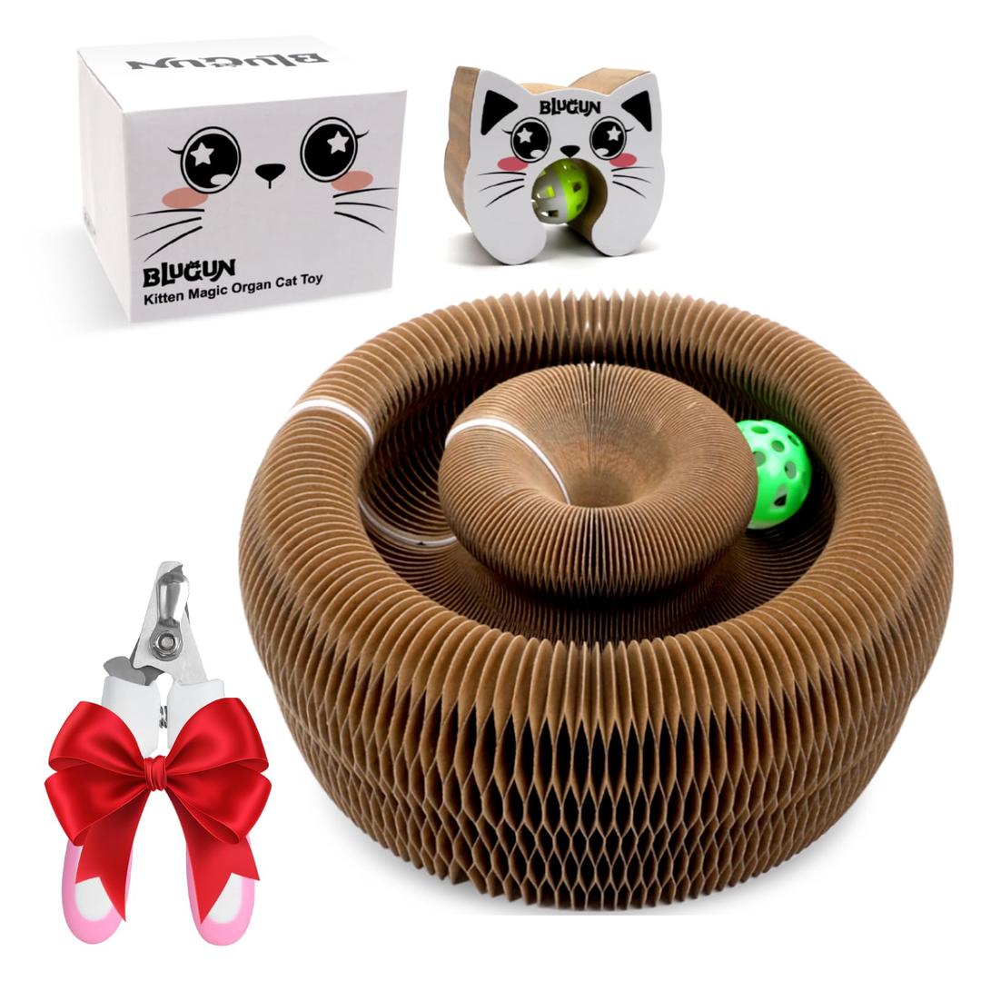 1Pack Kitty Curls Cat Accordion Physical Exercise for Indoor Cats Toy Magic Organ Thickened Kitty Head Organ with 1Pack Cat Nail Clipper