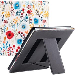 Case for 10.2" Kindle Scribe,Built-in Pen Holder,Flowers on White | PU Leather Protective Cover,with Auto Sleep/Wake,Foldable Stand,Two Hand Straps