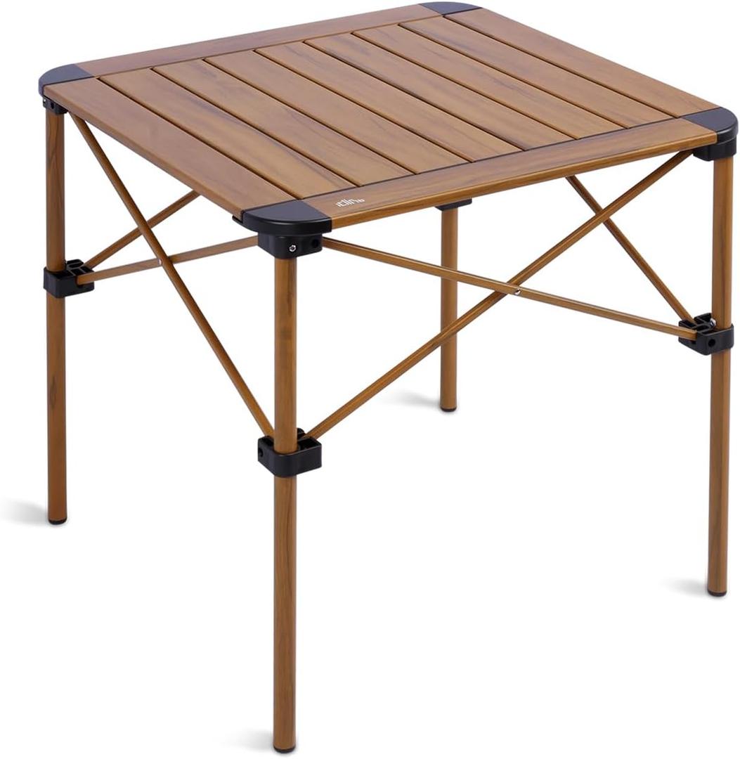 iClimb Lightweight Stable Alu. Folding Square Table Roll Up Top with Carry Bag for Camping Picnic Backyards BBQ Camp Kitchen and Seat (Nature, M)