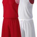 1 Set of Men's Reversible Basketball Jersey and Shorts, Double-Sided Custom Athletic Uniforms for Team Sports Practice (X-Large, Red/White)