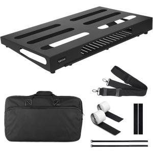 22" x 12.5" Guitar Pedal Board with Power Supply Tray, Carry Bag & Mounting Tapes Included (Black, SPB-22S)