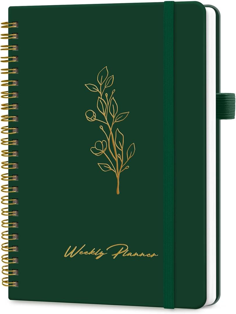 Undated Weekly Planner, Weekly To Do List Notebook with Goal & Habit Tracker Organizer, A5 Weekly Planner Notebook with Spiral Binding, 6.1" x 8.2" - Dark Green