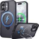 Compatible with iPhone 17 Case, with 360 Magnetic Stand [Compatible with MagSafe] [Military Drop Protection] Shockproof Translucent Matte Case for 17 6.3 Inch, Black