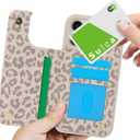 iCoverCase Compatible with iPhone 14 Pro Max Phone Case with Card Holder, Wallet Case for Women Men RFID Blocking PU Leather Protective Case 6.7 Inch (Beige Leopard)
