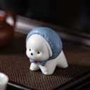 Handmade Ceramic Puppy Tea Pet - Cute Dog Figurine with Headscarf, Adorable Home Decor, Gift for Tea Lovers