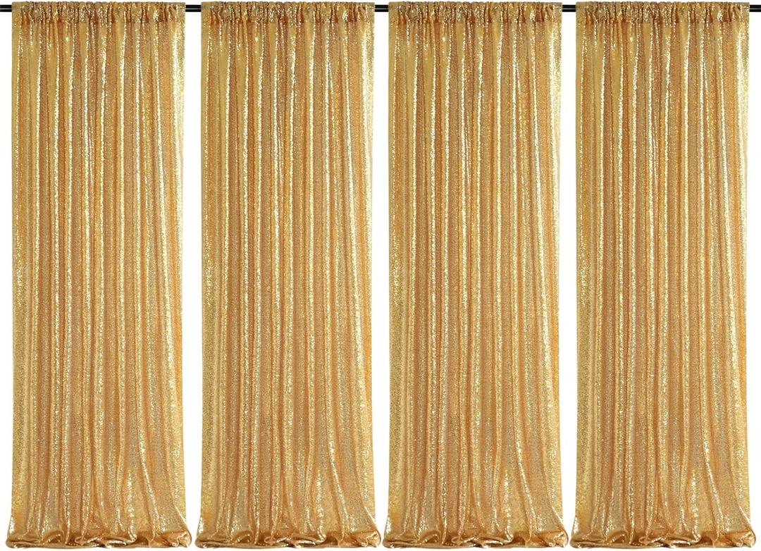 Sequin Backdrop Curtain 4 Pcs 2ftx8ft Wedding Ceremony Background Backdrop Glitter Shimmer Fabric Gold Backdrop Drapes