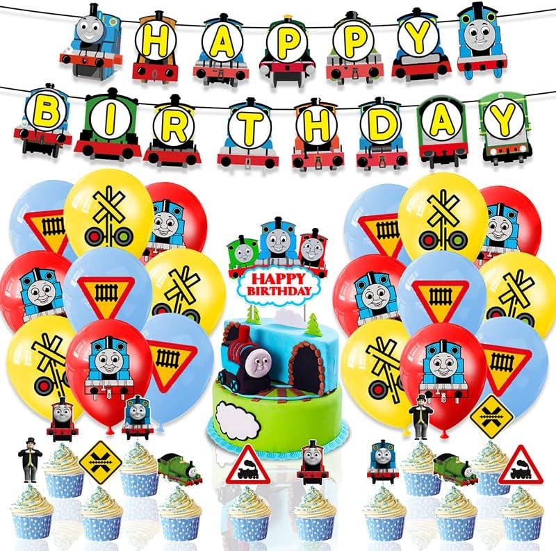 Train Birthday Decorations for Kids, Railway Theme Party Supplies with Banner, Balloons, cake Toppers, Choo Choo Train Goodie Party Favors