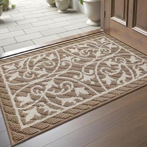 DEXI Front Door Mat Indoor Entryway, Inside Welcome Entrance Doormat Low Profile Thin, Small Non Slip Washable Entry Mats for House Floor Dirt Trapper, 20x32, Brown