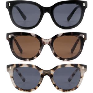3 Pack Reading Sunglasses for Women Classic Outdoor Reader Sunglasses Full Lenses Sun Readers With Metal SpringBK+ST+DT 1.25 (Black & Beige Tortoiseshell & Deep Tortoiseshell)