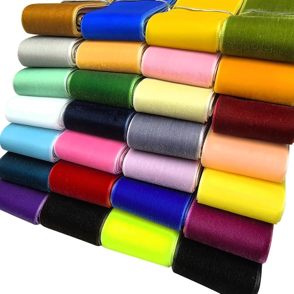 Chenkou Craft 30 Yards 1 1/2" (40mm) Velvet Ribbon Total 30 Colors Assorted Lots Bulk (Multicolored, 1 1/2"(40mm))