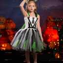 OBEEII Kids Girls Halloween Costume Black White Stripe Tulle Tutu Dress with Headband Set Carnival Fancy Dress (10-12 Years)