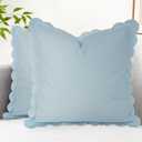 Mrcrypos Blue Scalloped Pillow Covers 18X18 Set of 2 Throw Pillow Covers Scallop Boho Accent Decorative Throw Pillows for Home Living Room Sofa Couch Bed and Outdoor Dcor (Bule)