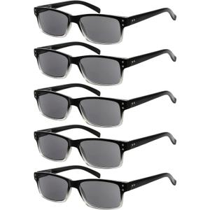 Eyekepper 5 Pack Reading Glasses for Men Spring Hinges Classic Readers (5pcs All Grey Lens)