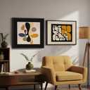 Framed Abstract Boho Wall Art Set of 2 for Living Room, Mid Century Modern Neutral Color Print Canvas Artwork for Walls, Contemporary Geometric Wall Decor for Bedroom Dining Room, 24x24 & 24x18 Inch