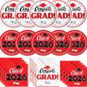 Graduation Decorations 2026, 200 Pcs Class of 2026 Graduation Party Supplies Kit with Paper Plates, Luncheon and Cocktail Napkins, Congrats Grad Decorations for 50 Guests (Red)