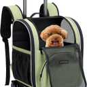 Rolling Pet Carrier Backpack with Wheels - Soft Sided Wheeled Dog Cat Carriers Bag for Under 18LBS Mesh Windows Pockets Airline Approved Travel Carrier for Small Pets Cats Dogs Puppies