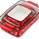 AVLA 3 Pack Ceramic Bakeware Set, Porcelain Rectangular Baking Dish Lasagna Pans for Cooking, Kitchen, Casserole Dishes, Cake Dinner, 12 x 8.5 x 6 Inches of Baking Pans, Banquet and Daily Use, Red