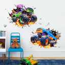 3D Racing Car Wall Decals, Truck Vehicles Wall Stickers Ball Games Peel and Stick Decal Self Adhesive Sticker for Boys Kids Room Home Decor (Blue and Purple)