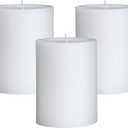 Mister Candle Dripless Unscented Pillar Candles, Set of 3 Hand Poured Solid Color Non-Scented Candles for Home Decor, Premium Wax, 60 Hr Burn Time - 3x4 Inch, White