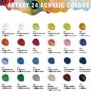 Artkey Acrylic Paint Set, 24 Colors 2 oz/59 ml Acrylic Paint Kit for Professional Artists & Beginners  Craft & Art Supplies for Canvas, Wood, Fabric, Rock, Leather, Ceramic, Glass, Easter Egg