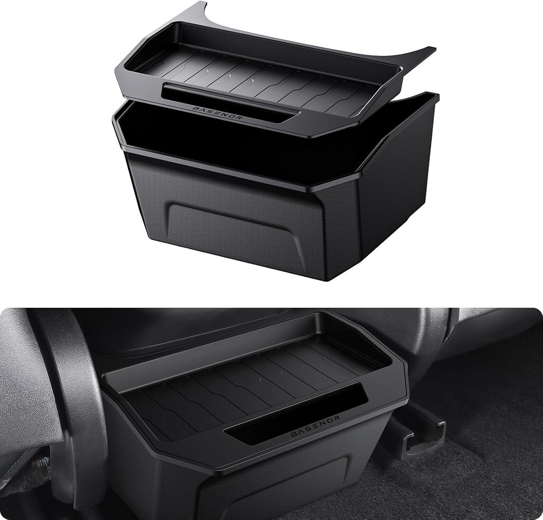 BASENOR 2017-2023 Tesla Model 3 Trash Can, Rear Center Console Organizer Tray, Backseat Storage Box with Lid Cover for Model 3 Interior Accessories(Not Fit 2024 2025 Model 3)
