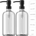 Glass Soap Dispenser with Pump, 2 Pack Clear Bathroom Hand Soap Dispenser  17 Fl Oz Refillable Kitchen Hand and Dish Soap Dispensers Set, Modern Liquid Pump Bottles