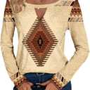 Binshre Western Country Concert Outfits Women Long Sleeve Keyhole Sexy V Neck T Shirts Vintage Rodeo Cowgirl Graphic Tees (Medium)