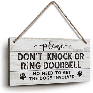 YZEXEZY Do Not Knock or Ring Doorbell Sign 6"x12"Dog Warning Wooden Sign for Front Door Hanger Gate Fence-Do Not Disturb