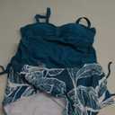 Kate Kasin Tankini Swimsuits for Women Tummy Control Bathing Suits Two Piece Ruched Drawstring Swimwear Swim Top with Bottom (Large, Peacock Blue-leaves)