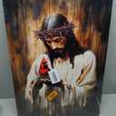 Jesus and Cardinal Canvas Wall Art Jesus with Cardinalis Painting Decor Picture Christian God Red Birds Posters Prints for Dining Living Prayer Room Kitchen Church Wall Bedroom Decoration