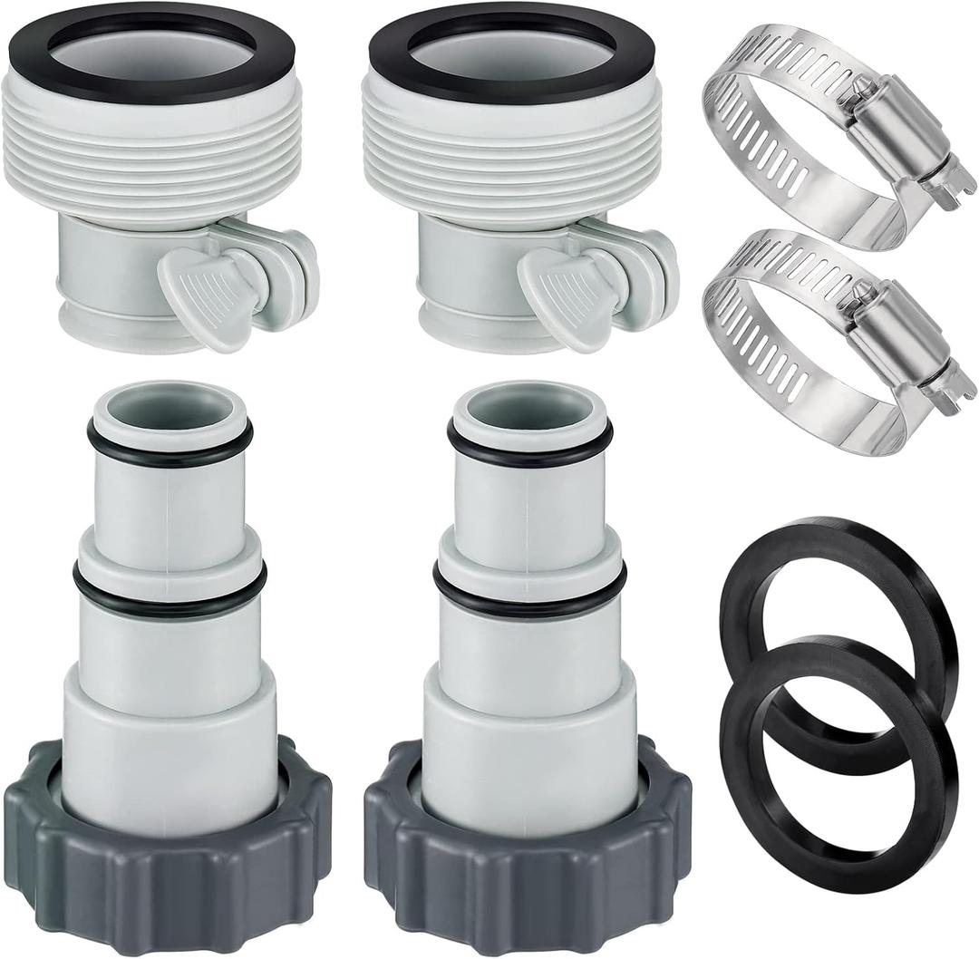 PAMASE Pool Hose Adapter A & B - Conversion Connector for 1.5"&1.25" Hoses with Clamps Gaskets, Replacement Parts fits Intex Filter Pumps, Saltwater System, Above Ground Swimming Pool - 4Pack