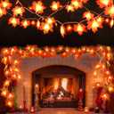 2 Pack Fall Decor Garland for Home, Total 20 Ft 40 LED Maple Leaves Fall Lights Garland with Battery Operated Waterproof Harvest Thanksgiving Halloween Decoration for Indoor Outdoor