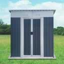 KEIKI 5x3 FT Outdoor Storage Shed with Pent Roof and Lockable Sliding Door, Small Waterproof Galvanized Steel Storage House with Aluminum Alloy Frame for Garden, Backyard, Patio, Lawn, Grey & White (Gray)