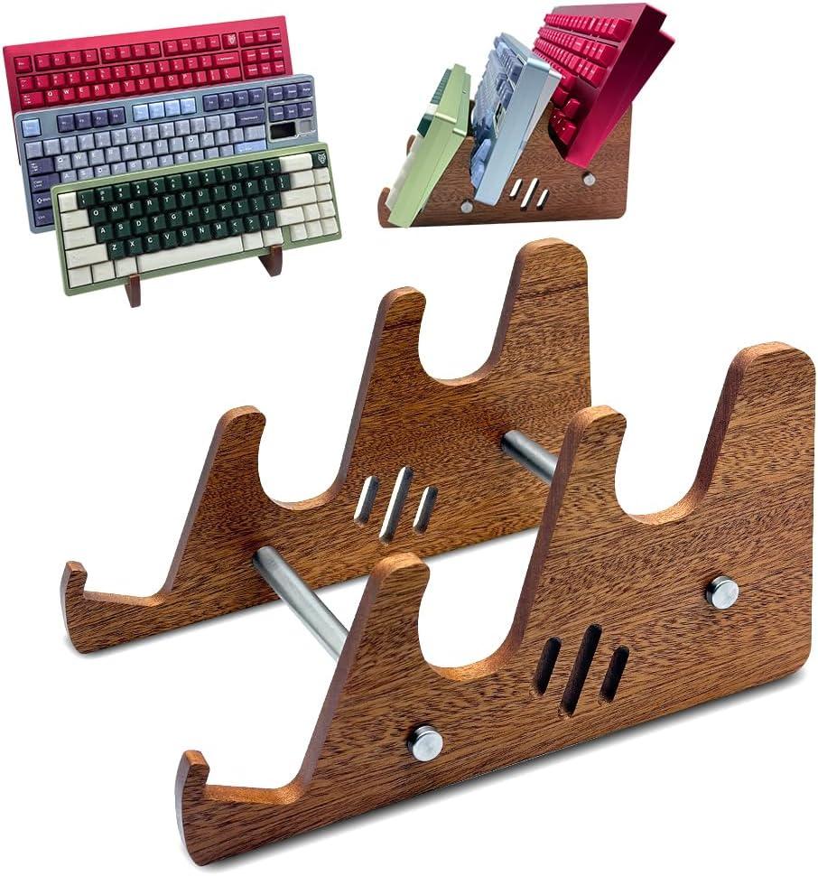 Keyboard Display Stand, Wooden Mechanical Keyboard Holder, 3 Tiers Wooden Storage Stand for Three Keyboards, Keyboard Stand for Desktop Storage Decor
