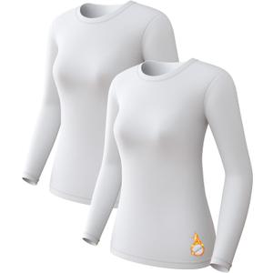 2 Pack Women's Thermal Shirts Long Sleeve Fleece Lined Base Layer (Large, White)