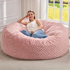 Hobestluk Bean Bag Chairs Adults Beanbag Chair with Filler Large Bean Bags with Fluffy Embossed Cover, Giant Bean Bag Chairs for Adults (Pink, 5FT - 50 x 50 x 24)