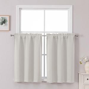 Chyhomenyc Natural Short Blackout Curtains 36 Inch Length, Small Kitchen Curtain Tier Rod Pocket Half Window Curtains for Bathroom Basement Cabinet Camper RV Bunk, 2 PCS, Each 30" Wx36 L
