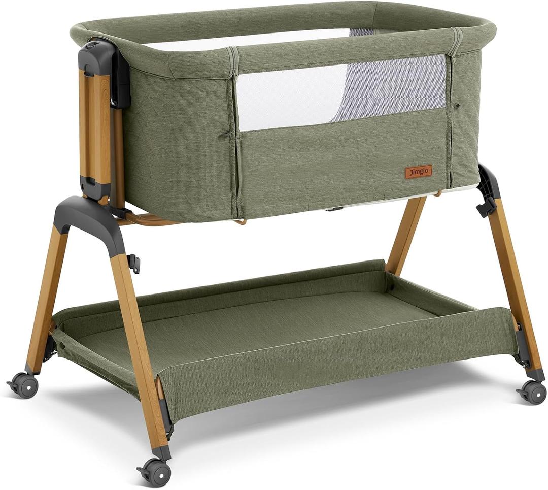 Jimglo 3 in 1 Baby Bassinet, Rocking Bassinets with Comfy Mattress and Wheels, Adjustable Height Bassinet Bedside Sleeper, Easy Folding Portable Crib for Newborn (Green)