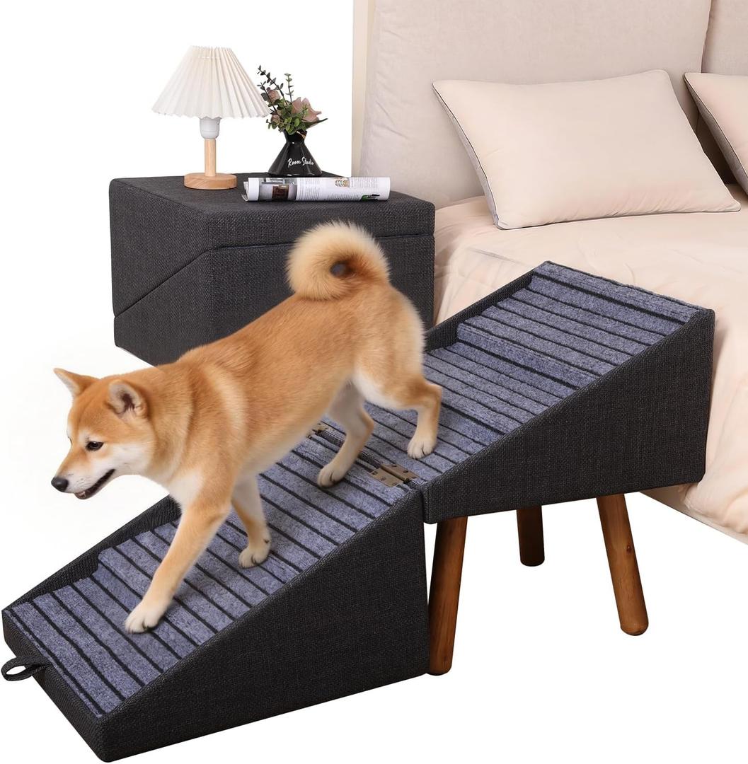 21.06" H Dog Stairs for High Beds, 6-Step Dog Steps for Small Dogs | Bedside Table Convertible 250lbs for Large Dog Steps , Wooden Non-Slip Pet Ramp for Puppy Senior Injured Dogs