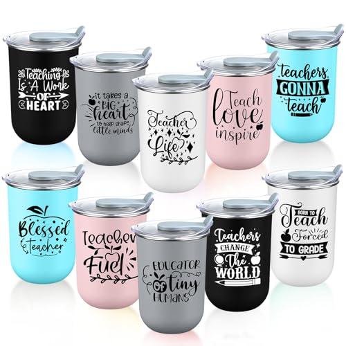 LemonRoad Teacher Appreciation Gifts Coffee Mugs Bulk 10 oz Teachers Stainless Steel Tumblers Thank You Cups with Lids for End of The Year Graduation Gifts(Shape Little Minds,Soft Colors,10 Pcs)