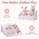 ROBUD Wooden All-in-One Baby Doll Doll Bunk Bed Sofa with Mattress, Quilts & Pillows, 18 Inch Doll Furniture with Realistic Details for Pretend Play, Fits Dolls Up to 20 in, Pink for Kids 3+
