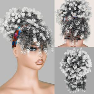 Builson Drawstring Ponytail for Black Women - Afro Puff Kinky Curly Hair Extension With Bangs Updo Natural Hair (T1B/613 Natural Black/Blonde)