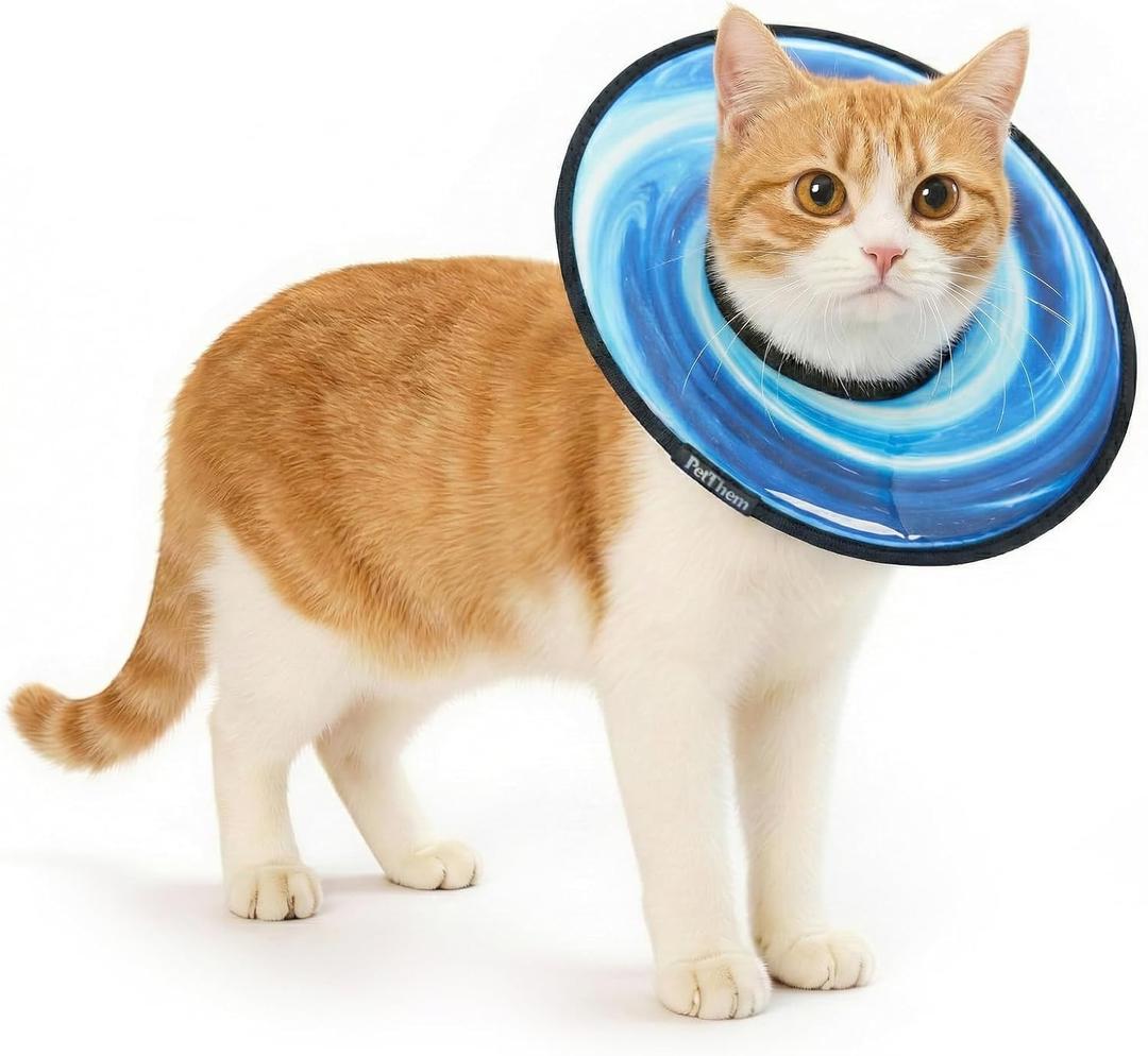PetThem Soft Cat Cone Collar, Adjustable Cat Recovery Collar, After Surgery to Stop Licking, Waterproof & Easy to Clean, Lightweight Elizabethan Collar for Cats and Small Dogs (Astral Depth, S)