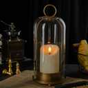 5"&4" Metal Candle Holder with Handmade Glass Dome in Brass & 2 Timer Candles, Set of 2 Versatile Hurricane Glass Candle Holders for Pillar Candles & Plants