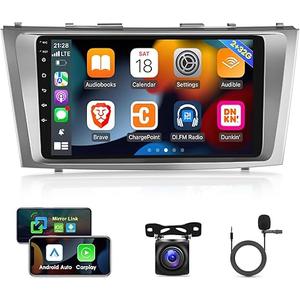 [2G+32G] Car Radio for Toyota Camry 2007 2008 2009 2010 2011, 9 inch Android 11 Touch Screen Stereo, Carplay/Android Auto/WiFi/1080P/SWC/Bluetooth/Mirror Link+AHD Backup Camera+MIC