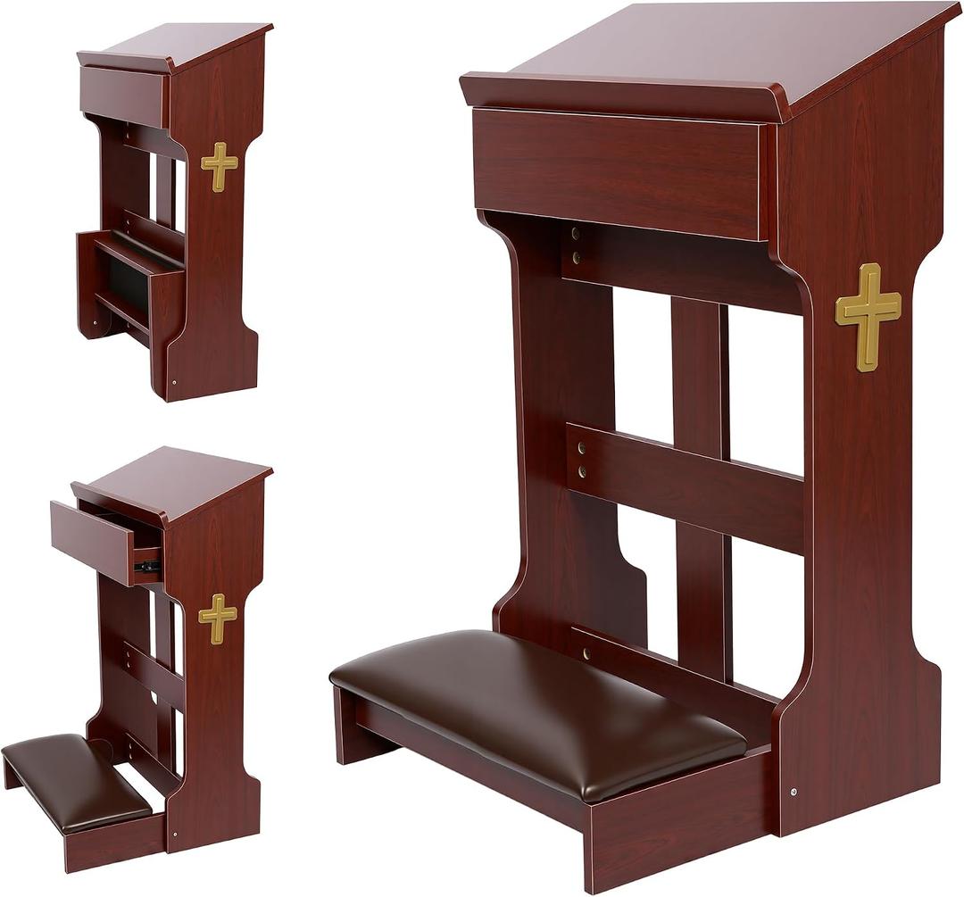 Wooden Prayer Kneeler Bench, Foldable Prayer Stool with Storage Drawer
