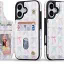 for iPhone 17 Wallet Case with Card Holders, PU Leather Double Magnetic Clasp Kickstand Trendy Girly Women Case for iPhone 17 (6.3 inch) Case, Colourful Bow